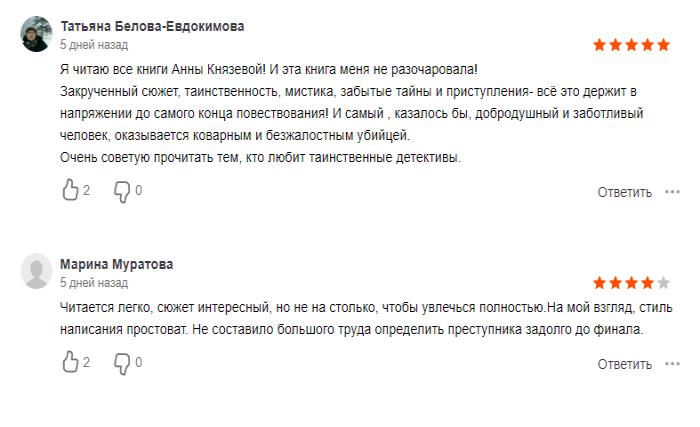 Отзывы на таинственный детектив Анны Князевой